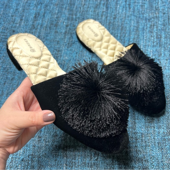 Birdies Shoes - Birdies The Songbird Pom Pom Mules in Black